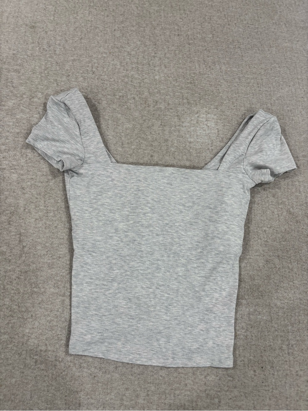 Vuori Light Heather Gray Square Neck Puff Sleeve Top